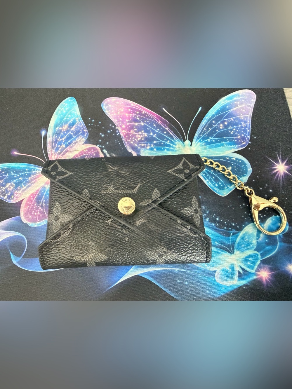 Black Monogram Envelope coin/Card Holder Key Pouch